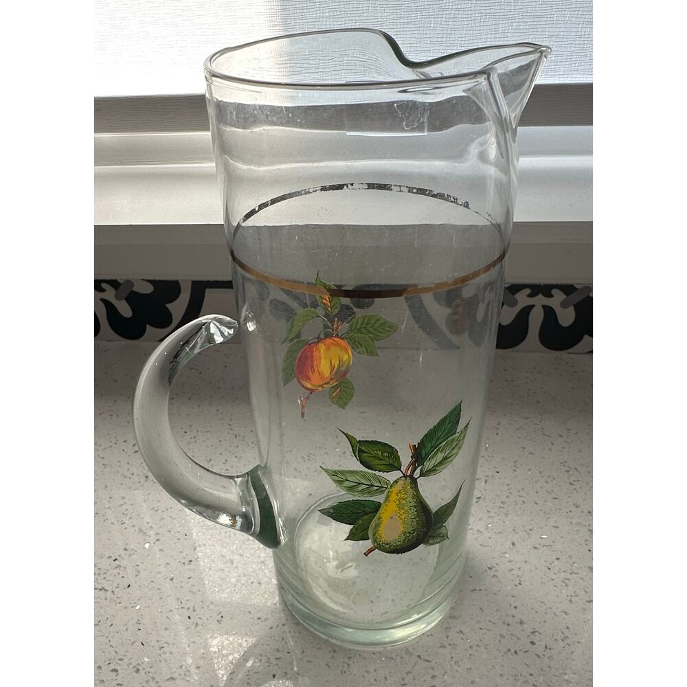 Vintage MCM West Virginia Water Pitcher Fruit Gold Trim